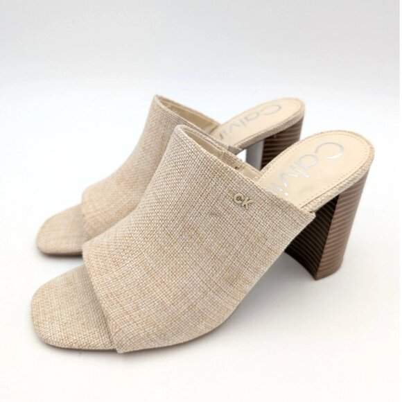 Calvin Klein Jotie Women's Heeled Sandal Square Toe Light Natural Size US8M EU39 - Picture 1 of 12
